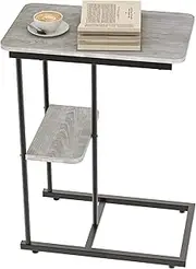End Table, Side Table with Storage Shelf, Slim Night Table, Metal Frame, for Living Room, Study, Bedroom, Industrial,Gray