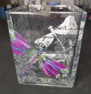 DRAGONFLY & FLOWERS Square Glass Planter Candle Holder