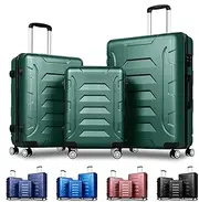 [ALFORDSON] 3PCs Hardside Luggage Set with ABS & PC Hardshell and TSA Combination Lock, 20" 24" and 28" Suitcases Set with 360 Degree Wheel Spinner, Carry-on & Checked Baggages 3-Piece Pack, Dina Green