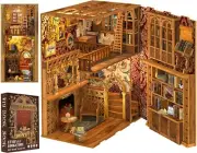 DIY Book Nook Kit with LED Lights - Wooden 3D Puzzle Bookends for Home Decor
