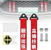 Windance 2pcs Car Modification Red Racing Tow Strap Personalized with Chinese Slogan Decorative Traction Rope Fit for Front or Rear Front Bumper (Handsome Boy+Seize The Day)