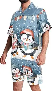 [KQNZT] Mens Hawaiian Sets, Mens 2 Piece Short Set, Vacation Outfits for Men, Cartoon Peacock Animal Feather, Mens Matching Shirt and Shorts Set