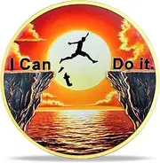 I CAN Motivational Challenge Coin - Sunrise Mountain Climber Design & Never Give Up Fist Breaking Chains, Durable Metal Token, Inspirational Recovery and Achievement Gift