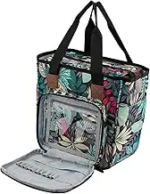 Yarn Storage Tote, with Divider, Knitting and Crochet Organizer, Large Craft Supplies Bag, Floral Pattern