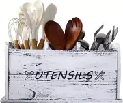 Utensil Holder Rustic Wood White Large Farmhouse Spatula Organizer for