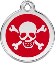 Red Dingo Skull & Cross Bones Red Tag - Lifetime Guarantee - Cat, Dog, Pet ID Ta