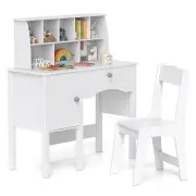 CostwayKids Study Desk and Chair Set Children Wooden Craft Hutch-White