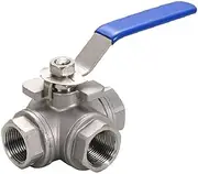 3-Way Ball Valve Stainless， 304 Stainless Steel 1/4" 3/8" 1/2" 3/4" 1" BSP Female Full Port T/L-Port 3 Way Ball Valve Connector Adapter for Water Oil Air Gas, 1pcs(L Type,0.75 Inch)