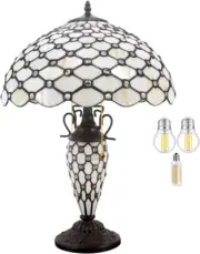 Tiffany Lamp Cream Stained Glass Crystal Pear Bead Mather-Daughter Vase Table La