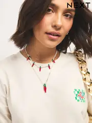 Red Chilli Pearl Effect Layered Necklace (AT6268) | $11