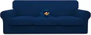 Easy-Going 100% Dual Waterproof 4 Pieces Stretch Soft Couch Cover for Dogs, Sofa Slipcover for 3 Separate Cushion Couch Leakproof Furniture Protector for Kids, Pets Navy