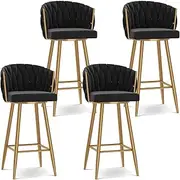 Modern 360° Swivel Barstools, Bar Height Bar Stools Set of 1/2/3/4, 25.6/29.5 Inch Seat Height Upholstered Kitchen Chairs with Steel Legs and Footrest(Black Gold Leg,4 PCS)