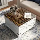 24" Elegant Square Tiger Eye Table Top Luxury Lawn Side Table & Garden Table Dec