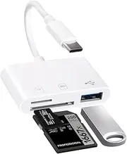 SD Card Reader for iPhone, Lightning to SD Card Reader, USB-C SD/TF/USB 2.0 Memory Card Reader for Samsung, 3 in 1 USB C Adapter for Samsung, Android, Camera, PC, Laptop (White)