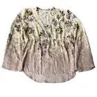 Maurices Blouse Sz L Mauve Pink Cream Botanical Peasant Pull Over Bell Sleeve