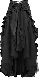 [BAKUGOU] Steampunk Skirt for Women Gothic Steampunk Wrap Skirt Black Medieval Renaissance Costume Ruffle Victorian Skirt