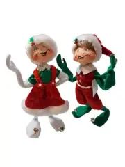 Annalee 2012 Cozy Christmas Boy Girl Elves Whimsy Felt Posable Doll Couple 8"