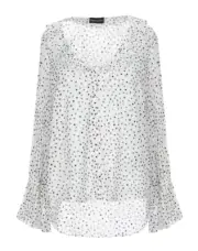 NWT EMPORIO ARMANI Crepon Semi-Sheer Polka Dot Blouse Ruffle White 8/44/M $235