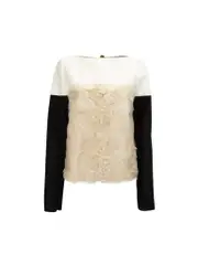 Colour Block Fur Panelled Long Sleeves Top