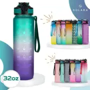 Unbreakable Silicone Water Bottle 1 Litre with Motivational Time Marker - Purple
