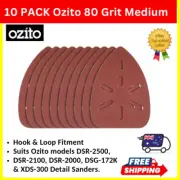 10 PACK - Ozito 80 Grit Medium Detail Sander Sanding Sheets, Hook & Loop Fitment
