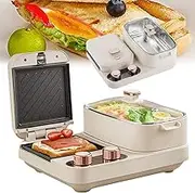 Multifunctional Breakfast Machine, Food Contact Grade Non-Stick Coating Dual Knobs for Individual Control Removable Baking Tray Easy to Clean
