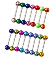 15pc Tongue Bar Nipple Body Piercing Jewellery Set Metallic Finish