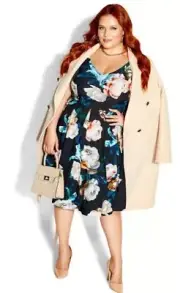 City Chic Small Dress Sandra Floral Teal Plus Size 16