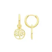 Sterling Silver Gold Plated Hoops Earrings with Tree Of Life