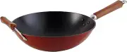 USA GKG-61021 Light Cast Iron Wok, 14", Red Handles