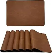 Luxury 6-Piece Faux Leather Table Placemats - Waterproof, Heatproof, Double-Sided Design with Non-Slip Backing for Indoor/Outdoor Dining & Kitchen Use, Walnut
