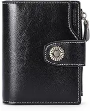 [HAMKVBPR] Women's Wallet Leather Wallet Short RFID Protective Fashion Clutch with Buckle Clutch Ladies Purse (Color : Black, Size : 12.5x10x2.5cm)