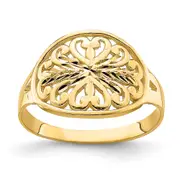 14K Yellow Gold Oval Shield with Scroll Pattern Ring