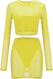 [Generic] Older Womens Bathing Suits Women's Fashion Solid Color Sexy Nightclub Mesh Cropped Skirt Suit Swimming Set for Women