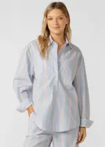 [Lorna Jane] Love Lounge Stripe Shirt in Print, Cotton, Size - XS XS Blue Multi Stripe