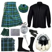 Scottish Men's 11 Pieces Fur Sporran Kilt Outfit Wedding Kilt Set with Hat