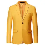黃色雙扣韓版小西裝男免燙公司制服特大尺碼6XL緊身休閒西裝外套