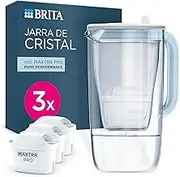 BRITA Glass Water Filter Jug Light Blue (2.5L) Starter Pack inc. 3X MAXTRA PRO Pure Performance - Premium Glass jug with Easy-Filling Flip-Lid and Indicator - in Sustainable Smart Box Packaging