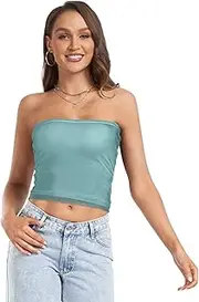 [GuoChe] Women's Crop Tops Cadet Blue Green Fashion Bando Bra Women Strapless Bra for Lady Casual