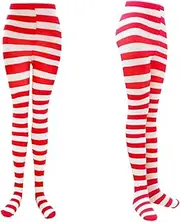 [Generic] Red Tights - Comfortable Christmas Striped Full Length Tights | Christmas Thigh High Stocking for Daily Wear