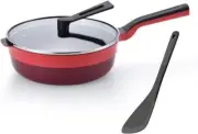 Remy Fry Deep Pan 24cm aluminum &Lid, silicone spatula Set Red RHF-SET02
