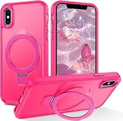 DOMAVER for iPhone X/XS Magnetic Case with Kickstand, Compatible with MagSafe, Translucent Matte Skin-Touch iPhone X/iPhone Xs Case, Shockproof iPhone X/XS 5.8" Cover for Girls Women, Hot Pink