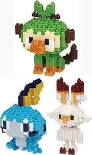 Nanoblocks - 3 Set Bundle - Grookey, Scorbunny and Sobble (Sarunori, Hibanny and Messon in Japan) - Adjustable Pokemon Characters (Japan Import)