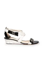 Snakeskin Cross Strap Wedge Sandals