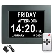 Digital Dementia Day Alarm Clock 8" Large LCD Display Date Time Year Home Decor