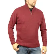 100% SHETLAND RAGG WOOL Half Zip Up Knit JUMPER Pullover Mens Sweater Knitted - Burgundy