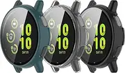 3 Pack Case Intended for Garmin Vivoactive 5 Smart Watch Waterproof Protective Case Hard PC Plated All Around Scratch-Proof Screen Protector Cover (Black-Clear-Green)