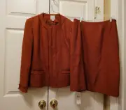 Women Anne Klein 2 Rust boucle Tweed Open Front Jacket Skirt Suit Set Size 14