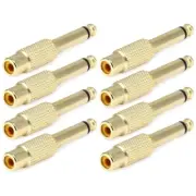 8x 1/4" 6.35mm TS Mono Plug To RCA Jack Audio Adapter Convert Metal Gold Plated