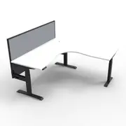 1800Mm Natural White And Black Corner Workstation With Screen